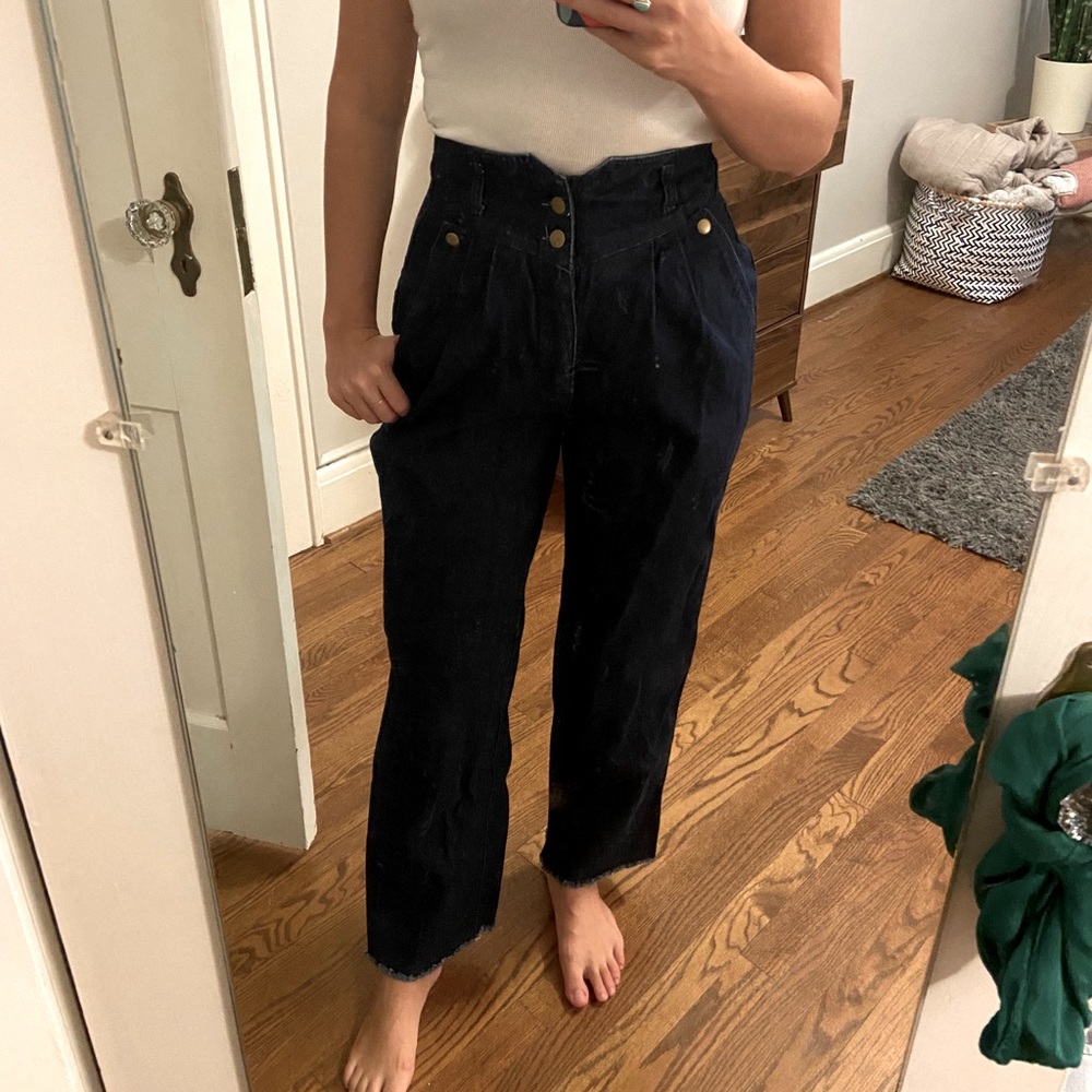 Vintage French Navy Wide Leg Denim Jeans